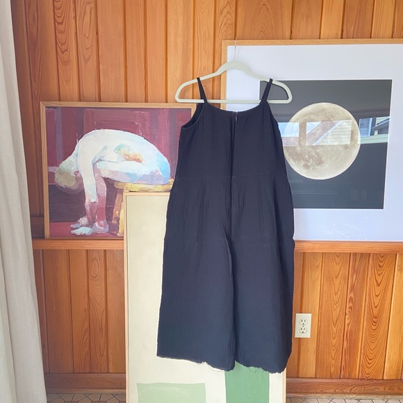 Eileen fisher gauze black organic cotton muslin sleeveless midi jumpsuit - Picture 8 of 9
